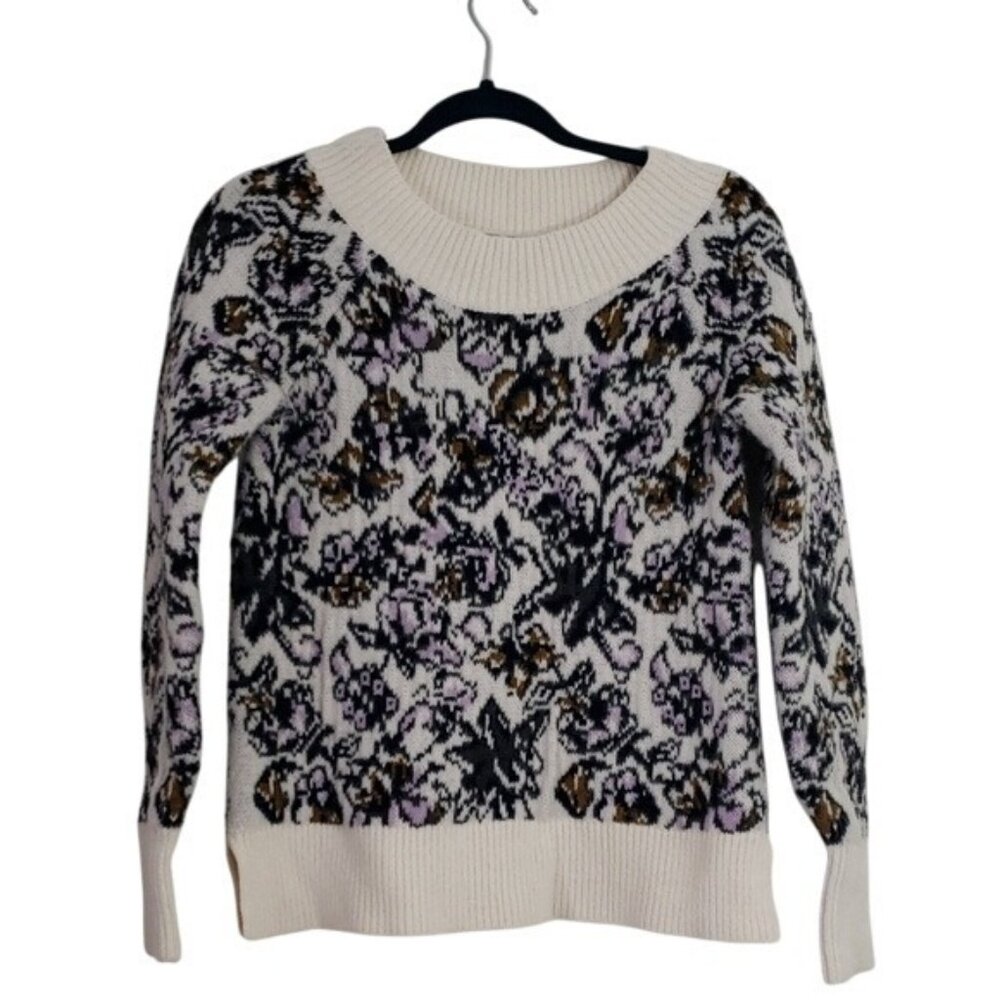 Loft Womens Knit Painterly Floral Pullover Sweater Size XS Boat Neck Boho Garden - Picture 2 of 7